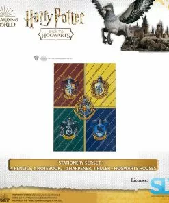 Famesbro Wizarding World Cinereplica: Stationery Set:Set 1 - 4 Pencils, 1 Notebook, 1 Sharpener, 1 Ruler - Hogwarts Houses