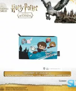 Famesbro Cinereplica: Stationery Set (Asia):Set 2 - 4 Pencils With Logo Eraser, 1 Case, 1 Sharpener - Harry Potter