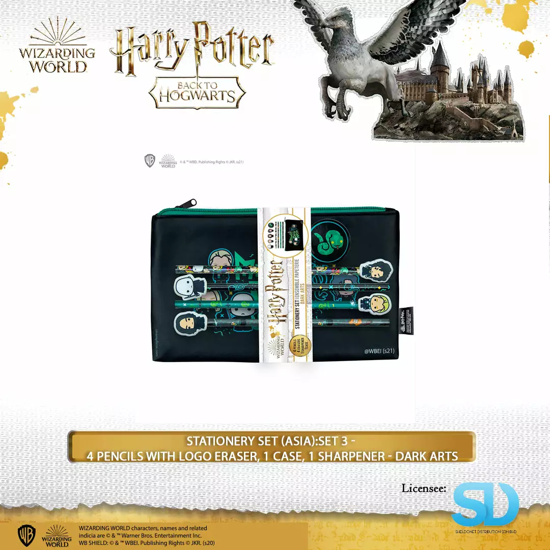 Famesbro Cinereplica: Stationery Set (Asia):Set 3 - 4 Pencils With Logo Eraser, 1 Case, 1 Sharpener - Dark Arts 3 Famesbro Cinereplica: Stationery Set (Asia):Set 3 - 4 Pencils With Logo Eraser, 1 Case, 1 Sharpener - Dark Arts